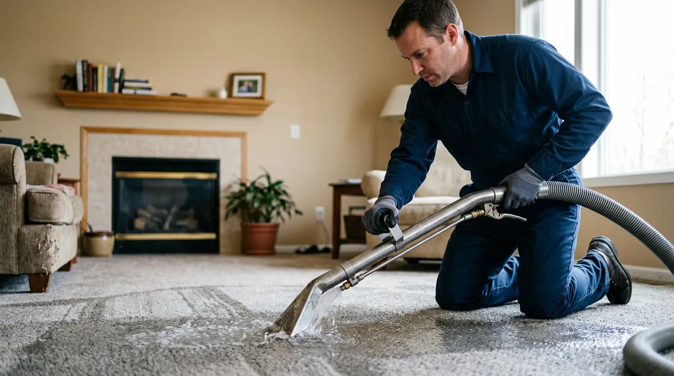 Water damage restoration technician working near Good Hope, IL